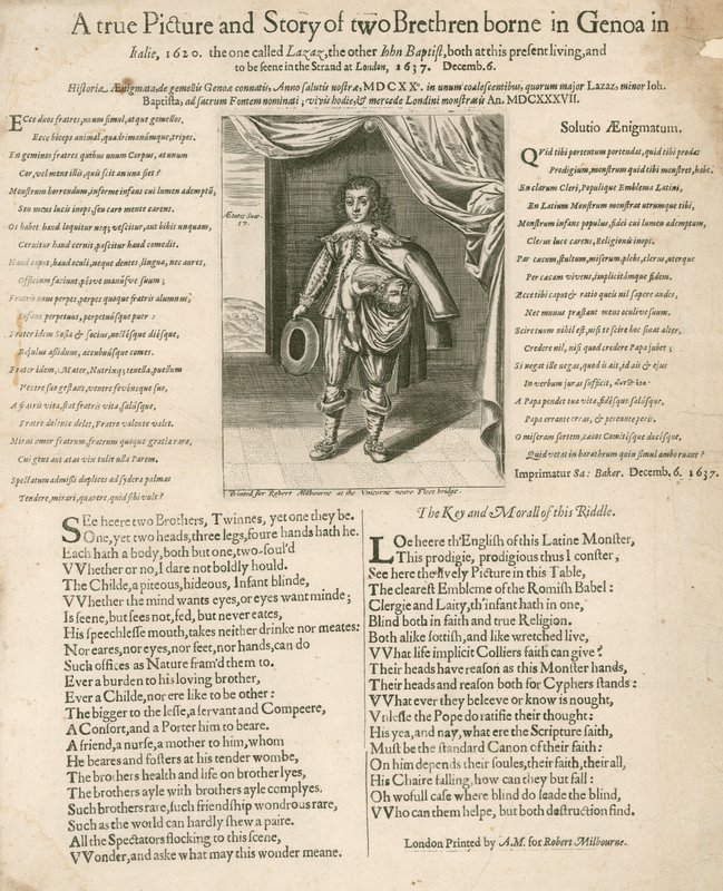 Una verdadera imagen e historia de dos hermanos nacidos en Génova, Italia, 1620 de English School