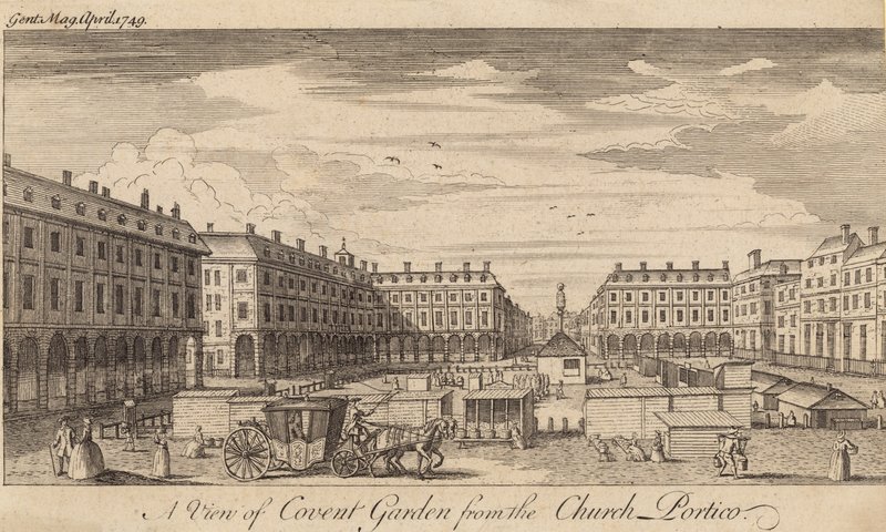 Vista de Covent Garden, Londres, desde el pórtico de la Iglesia de English School