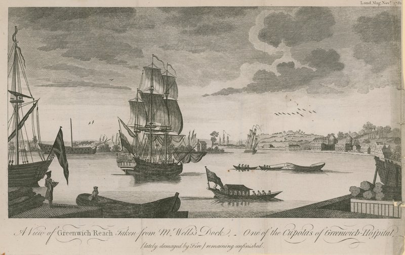 Vista de Greenwich Reach, tomada desde el muelle del Sr. Wells de English School