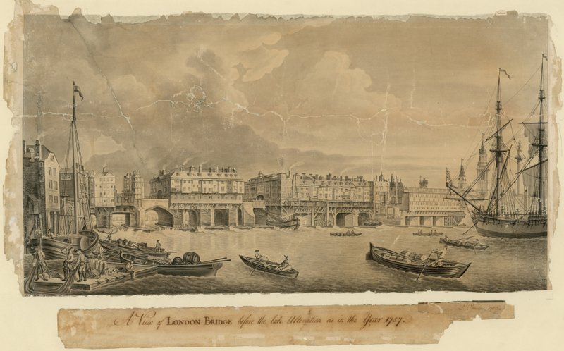 Vista del Puente de Londres antes de la última alteración en el año 1757 de English School