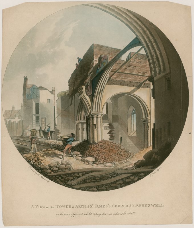 Vista de la Torre y el Arco de la Iglesia de St James, Clerkenwell de English School