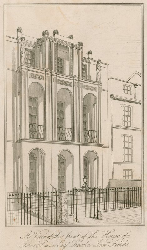 Vista del frente de la casa de John Soane Esq, Lincolns Inn Fields, Londres de English School