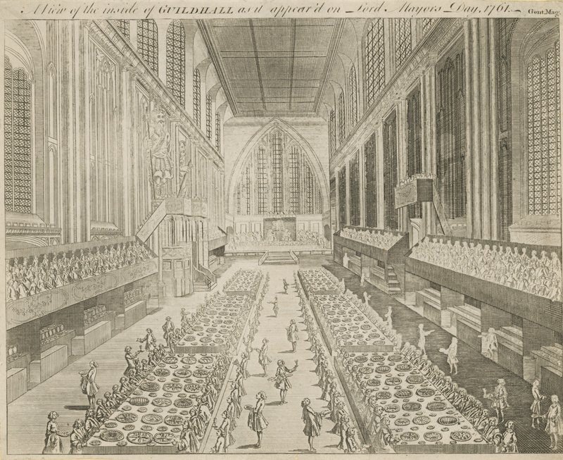 Vista del interior del Guildhall como apareció en el Día del Alcalde, 1761 de English School