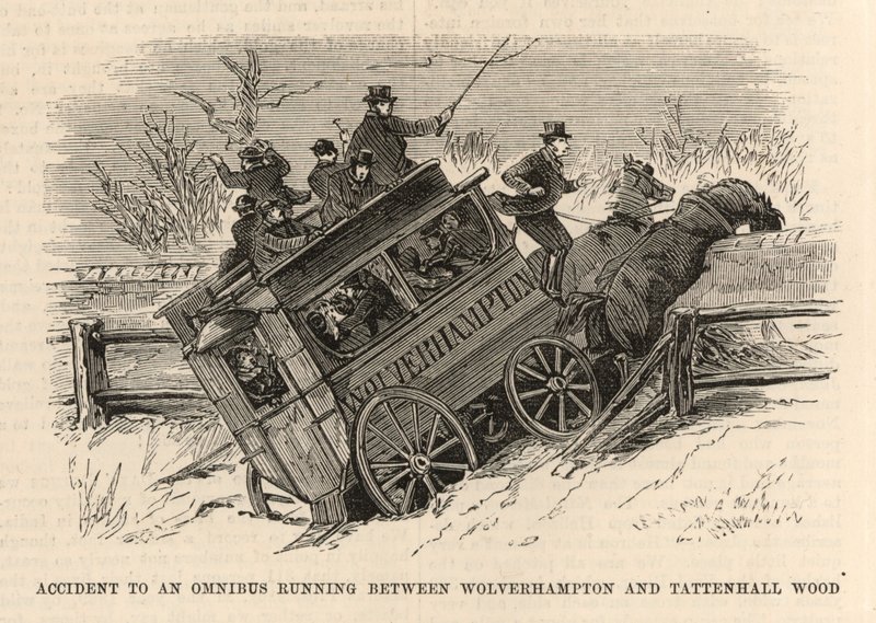 Accidente a un ómnibus que corre entre Wolverhampton y Tattenhall Wood de English School