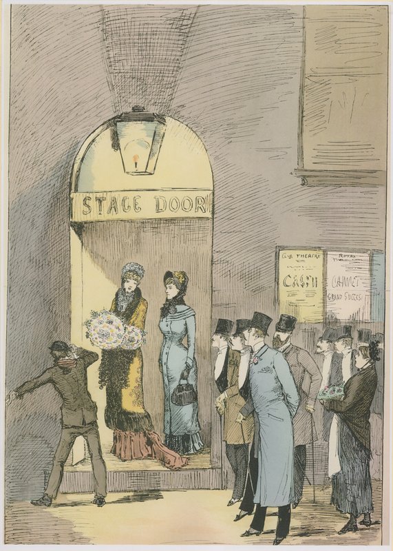 Actrices en la puerta del escenario de un teatro de English School
