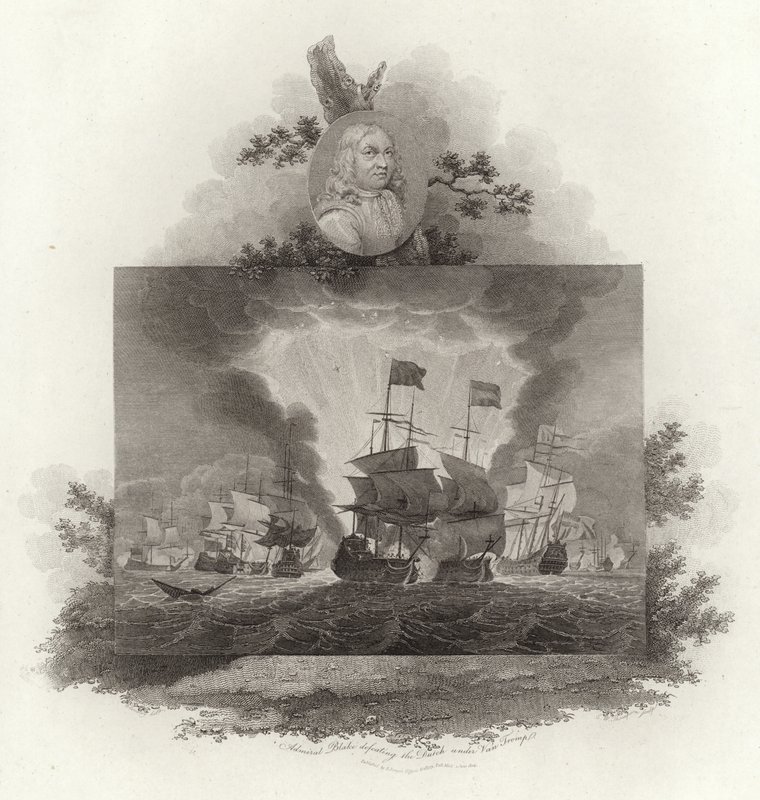 El almirante Blake derrotando a los holandeses bajo Van Tromp de English School