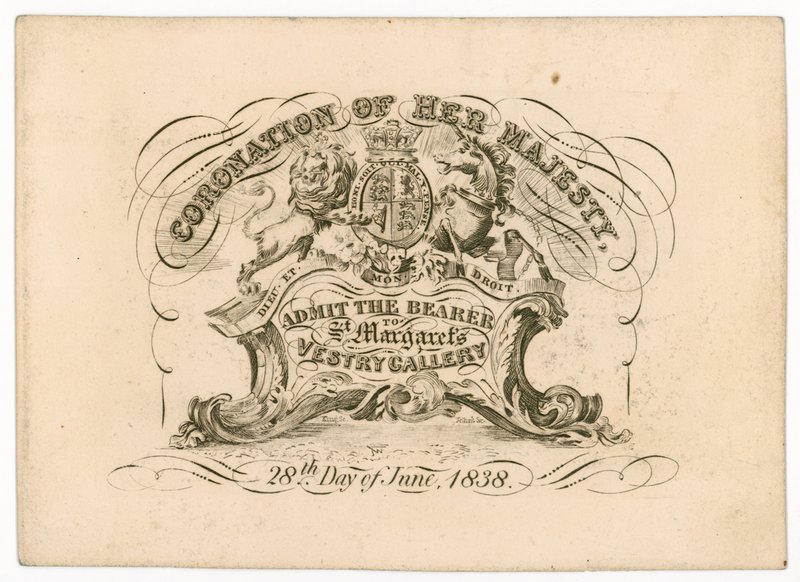 Entrada a la Galería de la Sacristía de Santa Margarita, para la coronación de la Reina Victoria, 28 de junio de 1838, frente de English School