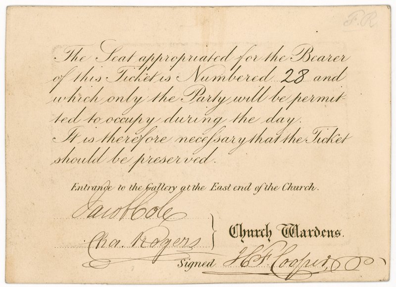 Entrada a la Galería de la Sacristía de Santa Margarita, para la coronación de la Reina Victoria, 28 de junio de 1838, reverso de English School