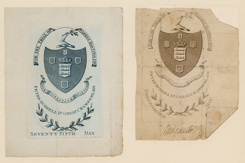 Boletos de admisión para el juicio de Warren Hastings de English School