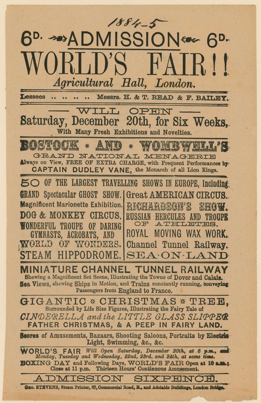 Admisión a la Feria Mundial, Salón Agrícola, Islington, 1884-85 de English School