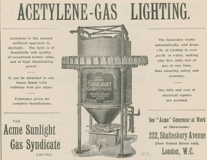 Anuncio de Iluminación de Gas Acetileno de English School
