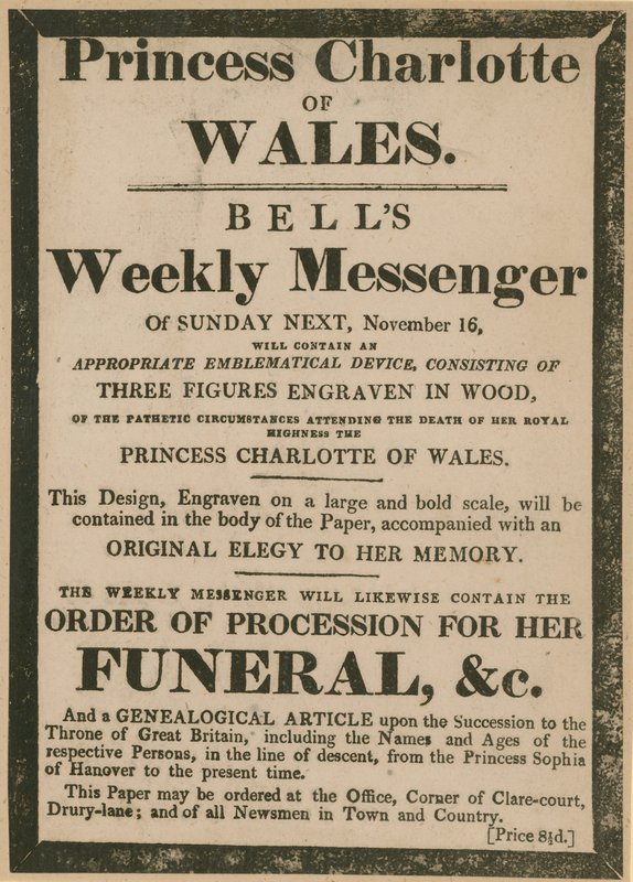 Anuncio de Bells Weekly Messenger del domingo, 16 de noviembre de 1817 de English School