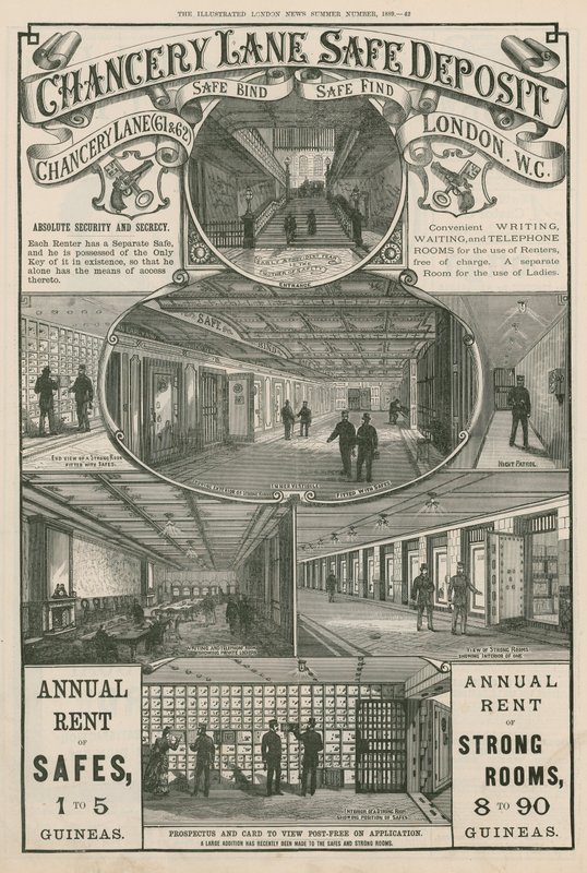 Anuncio de Chancery Lane Safe Deposit, 61 y 62 Chancery Lane, Londres de English School