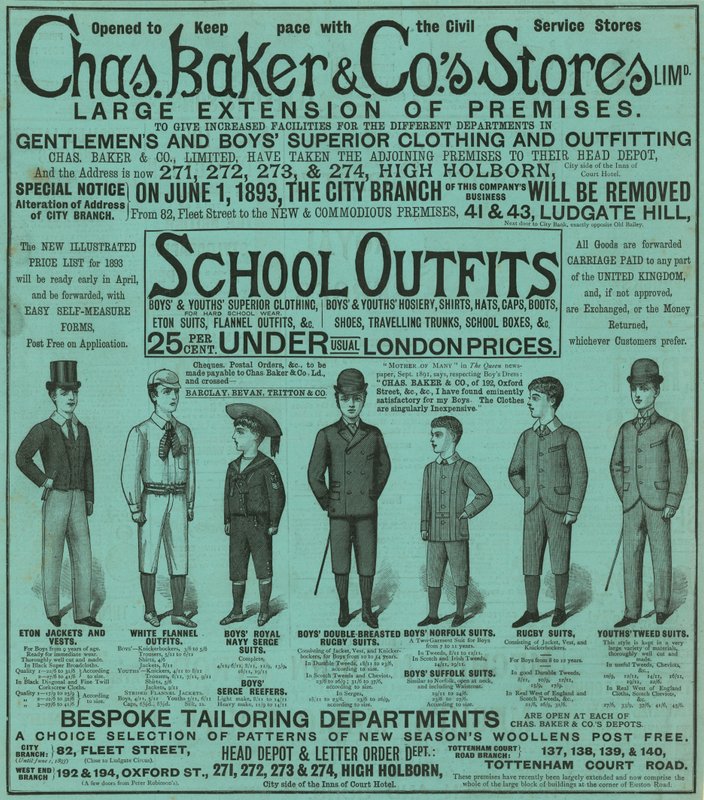 Anuncio de las tiendas de Chas Baker & Co de English School