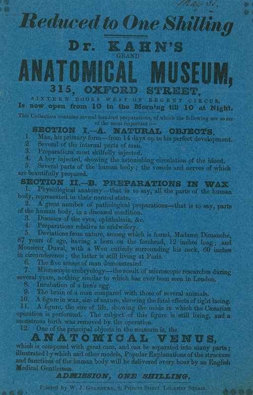 Anuncio del Museo Anatómico del Dr. Khan de English School