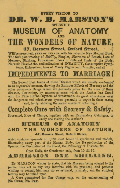 Anuncio del Museo de Anatomía y las Maravillas de la Naturaleza del Dr. W B Marston de English School