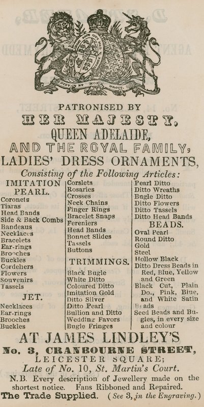 Anuncio de James Lindleys, 3 Cranbourne Street, Leicester Square, Londres de English School