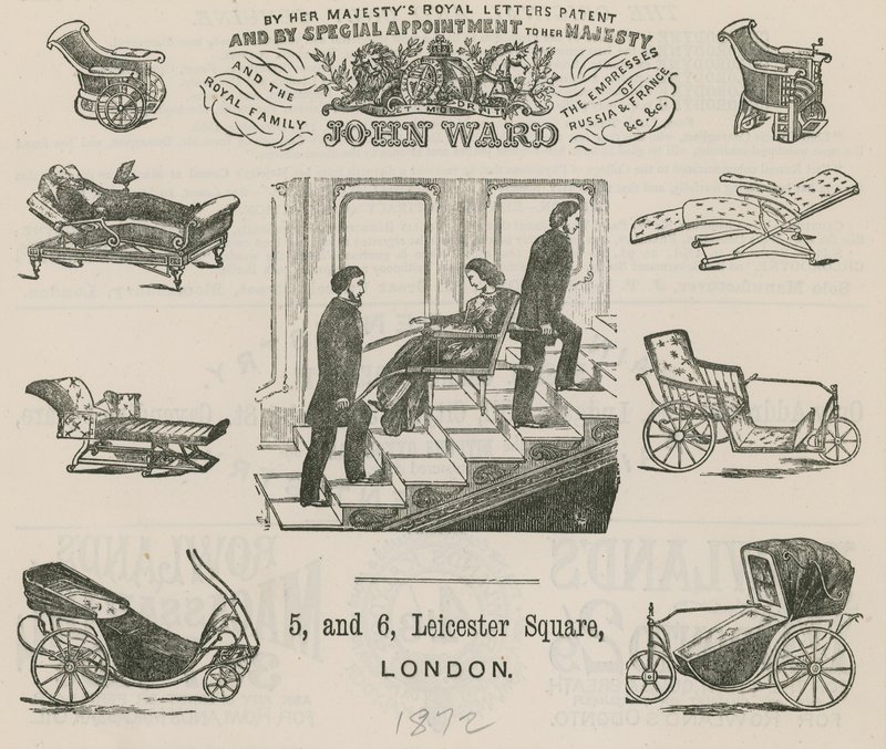 Anuncio de John Ward, fabricante de carruajes para inválidos de English School