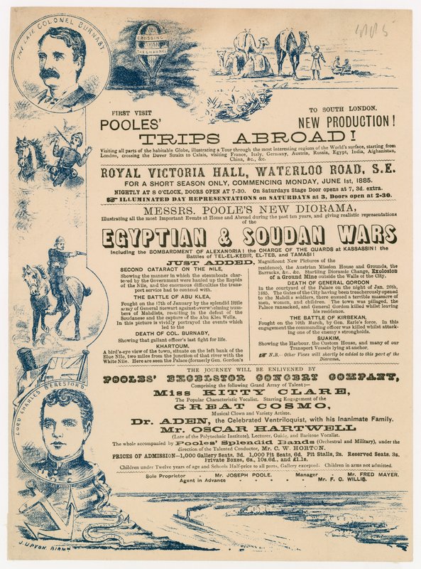 Anuncio de los Viajes al Extranjero de Joseph Poole, Royal Victoria Hall, Walterloo Road, Londres de English School