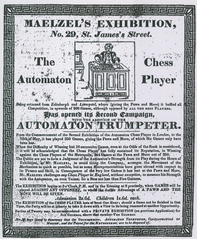 Anuncio de la Exposición de Maelzel, 29 St Jamess Street de English School