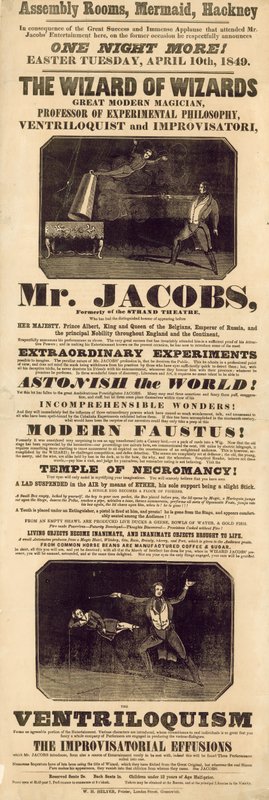 Anuncio para el Sr. Jacobs, mago y ventrílocuo de English School