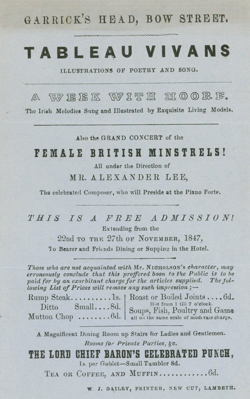 Anuncio de Tableau Vivans, ilustraciones de poesía y canción, Garrick