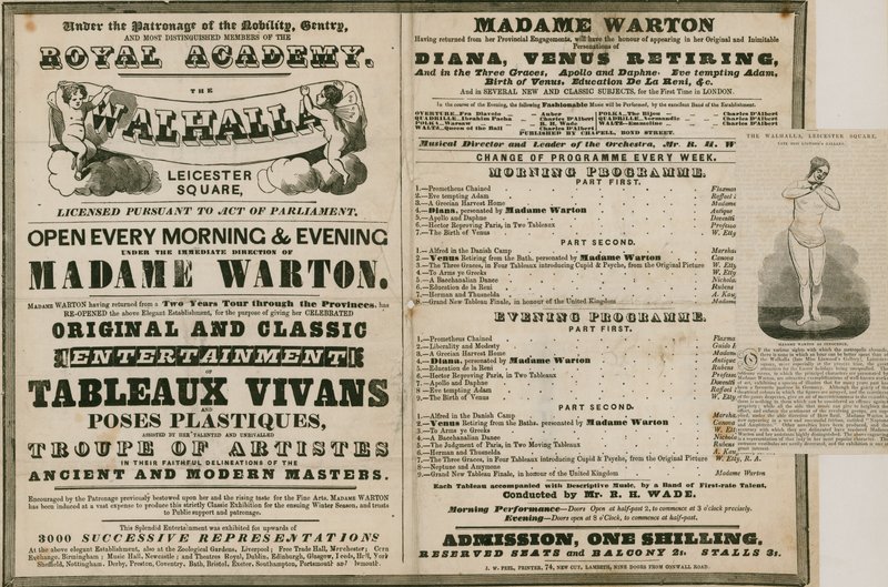 Anuncio de The Walhalla, Leicester Square, bajo la dirección de Madame Warton de English School