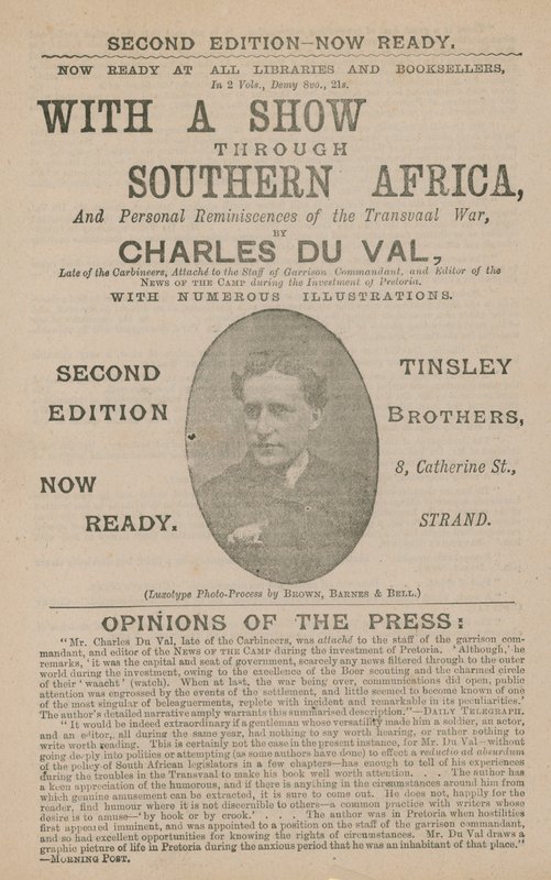 Anuncio para Con un Espectáculo a Través del Sur de África por Charles Du Val de English School