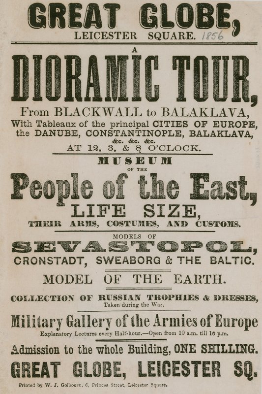 Anuncio de un Tour Diorámico desde Blackwall hasta Balaklava, con cuadros de las principales ciudades de Europa de English School