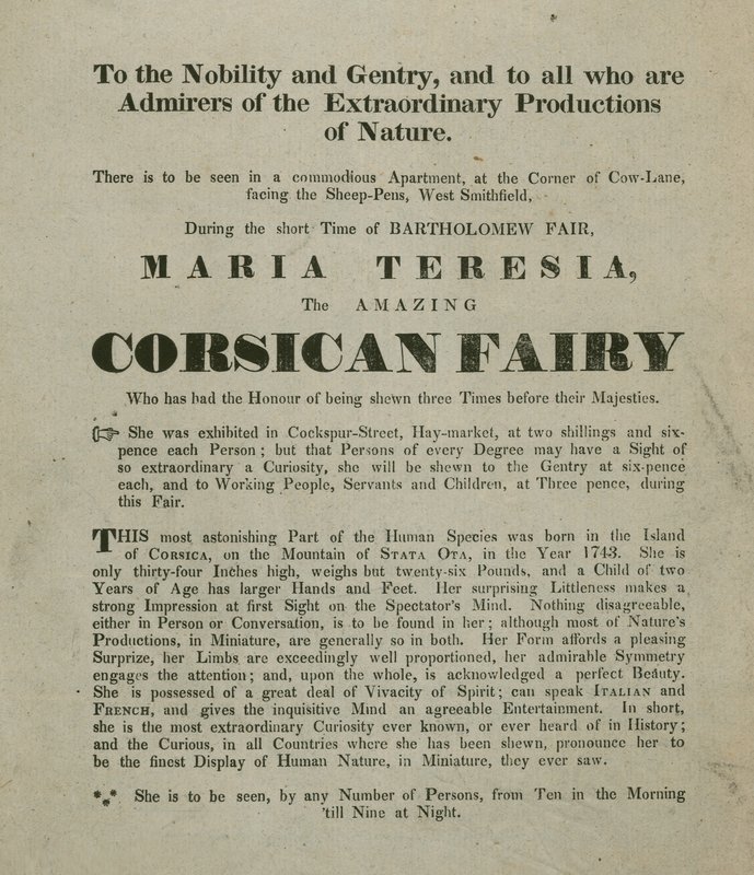 Anuncio de la aparición de Madame Maria Teresia, la Hada Corsa de English School
