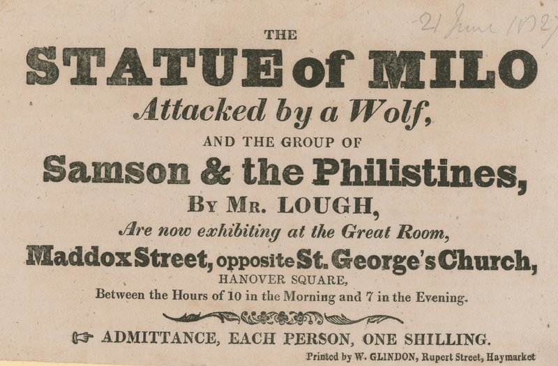 Anuncio de una exposición de la Estatua de Milo atacada por un Lobo de English School