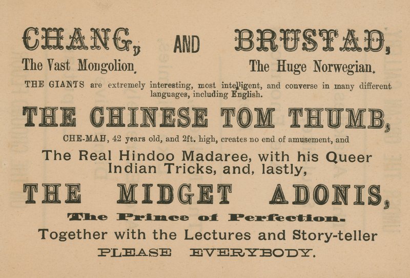 Anuncio de apariciones de Chang, Brustad, El Pulgarcito Chino y El Adonis Enano de English School