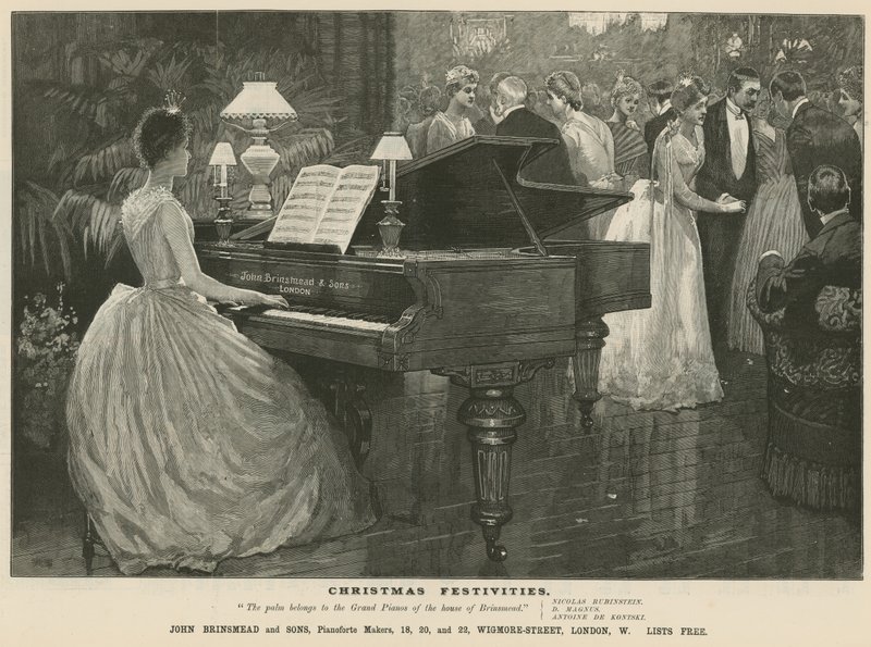 Anuncio del fabricante de pianos John Brinsmead and Sons, Wigmore Street, Londres de English School