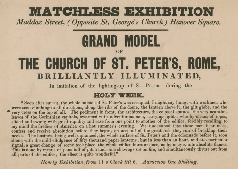 Anuncio de la exhibición de un modelo de la Iglesia de San Pedro, Roma de English School