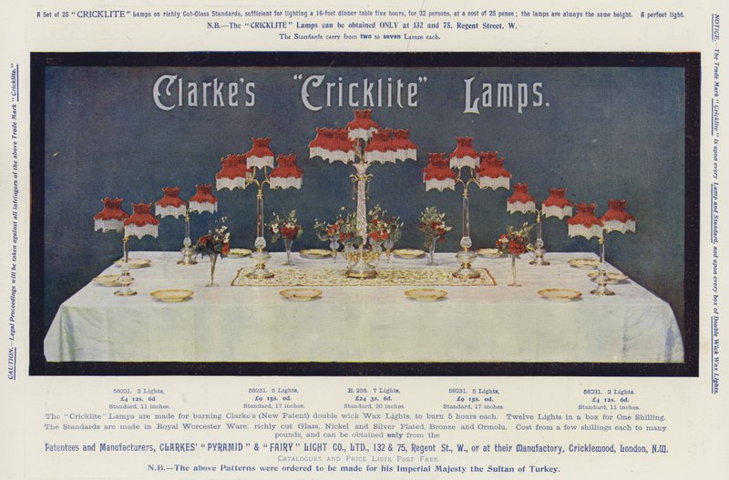 Anuncio, Lámparas "Cricklite" de Clarke de English School