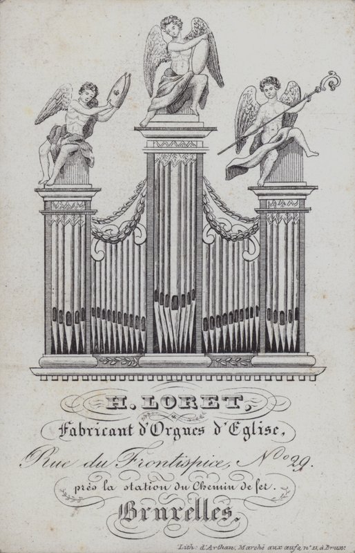 Anuncio de H Loret, fabricante de órganos de iglesia, Bruselas, Bélgica de English School