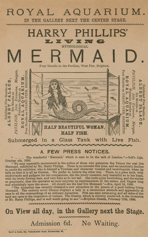 Anuncio de la sirena mitológica viviente de Harry Phillips de English School