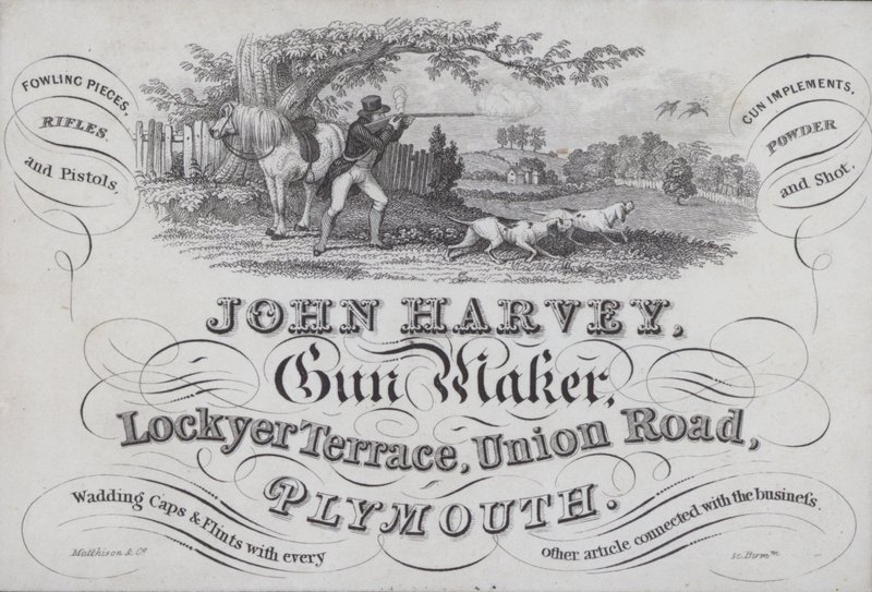 Anuncio de John Harvey, fabricante de armas, Plymouth, Devon de English School