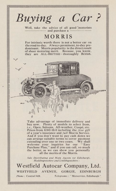 Anuncio para coches Morris, 1926 de English School
