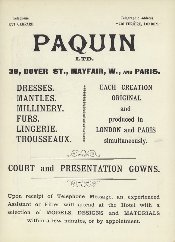 Anuncio de Paquin, modistas de English School