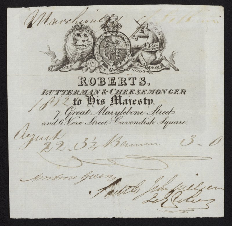 Anuncio de Roberts, vendedor de mantequilla y quesero, Londres de English School