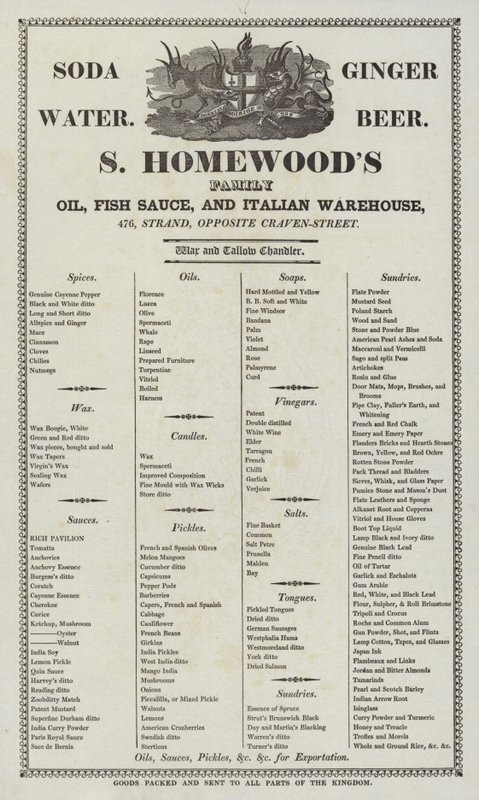 Anuncio de S Homewoods, aceite, salsa de pescado y almacén italiano de English School