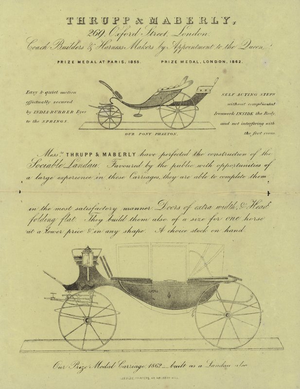 Anuncio de Thrupp & Maberley, fabricantes de carruajes y arneses de English School