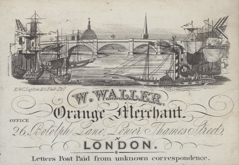 Anuncio de W Waller, comerciante de naranjas, Londres de English School