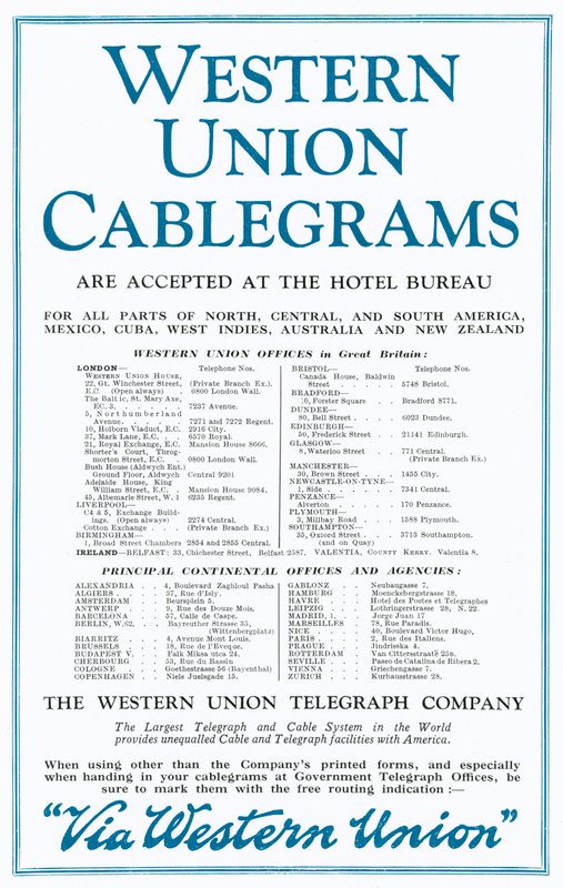 Anuncio para Western Union Cablegrams (litografía a color) de English School