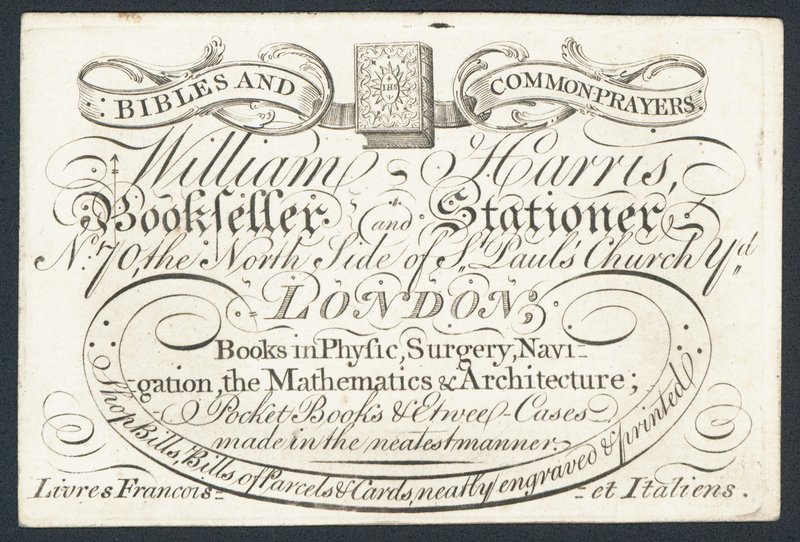 Anuncio para William Harris, librero y papelería, Londres de English School