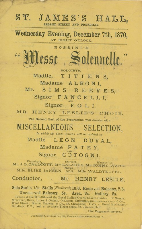 Anuncio de una producción de la Misa Solemne de Rossini de English School