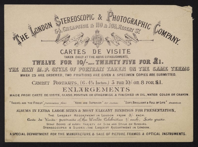 Anuncio de la London Stereoscopic and Photographic Company de English School