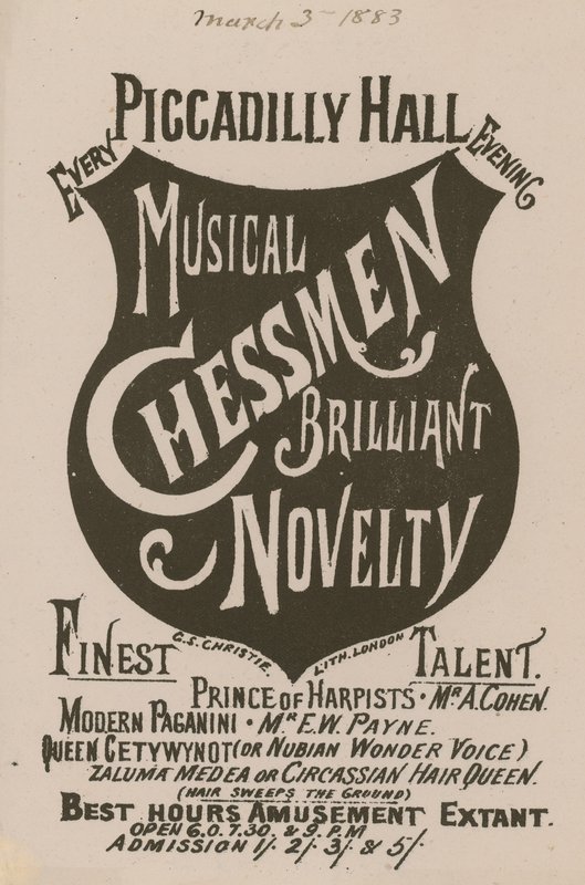 Anuncio de la Novedad Brillante de los Ajedrecistas Musicales de English School