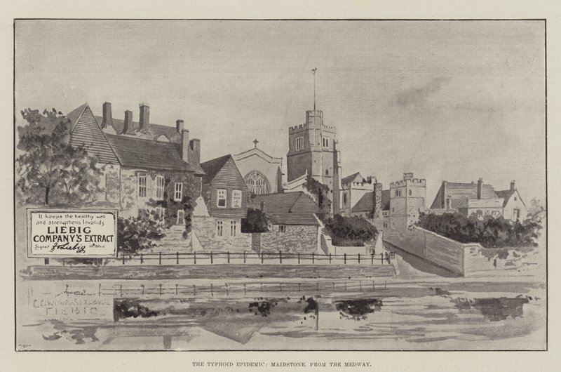 Anuncio, la epidemia de tifus, Maidstone desde el Medway de English School